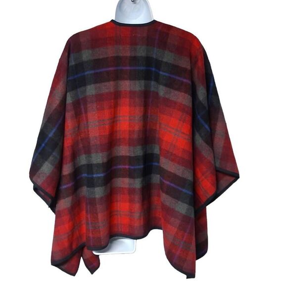 Old Navy PLAID oversized fleece PONCHO red black XS/S - Picture 2 of 7
